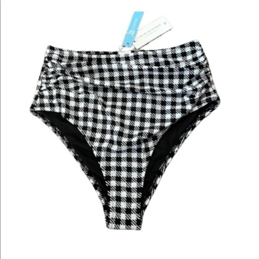 Cupshe black and white gingham print high waisted bikini bottom NWT size M